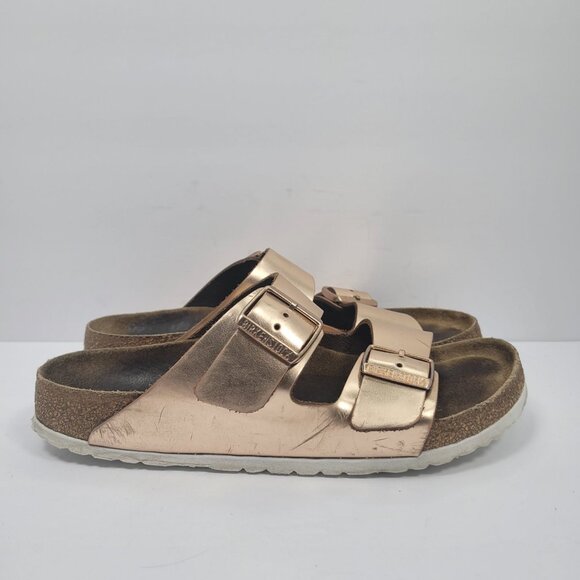 Birkenstock Shoes - Birkenstock Arizona Women's Rose Gold Metallic Leather Sandals US 9 EU 40